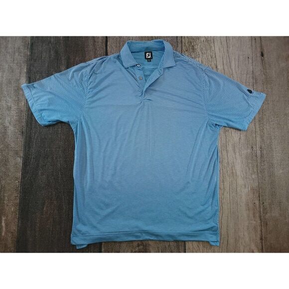 Footjoy Golf Polo Shirt Mens XL Blue Navy Stripe Short Sleeve EUC Microfiber - Picture 1 of 8